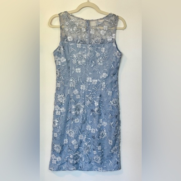 Alex Evenings Dusty Blue Embroidered Floral Sequin Sheath Dress NWT- Size 6P - Picture 6 of 8